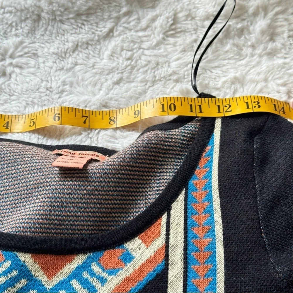Anthropologie Flying Tomato Aztec Sweater Dress Black Blue Orange - Picture 8 of 9